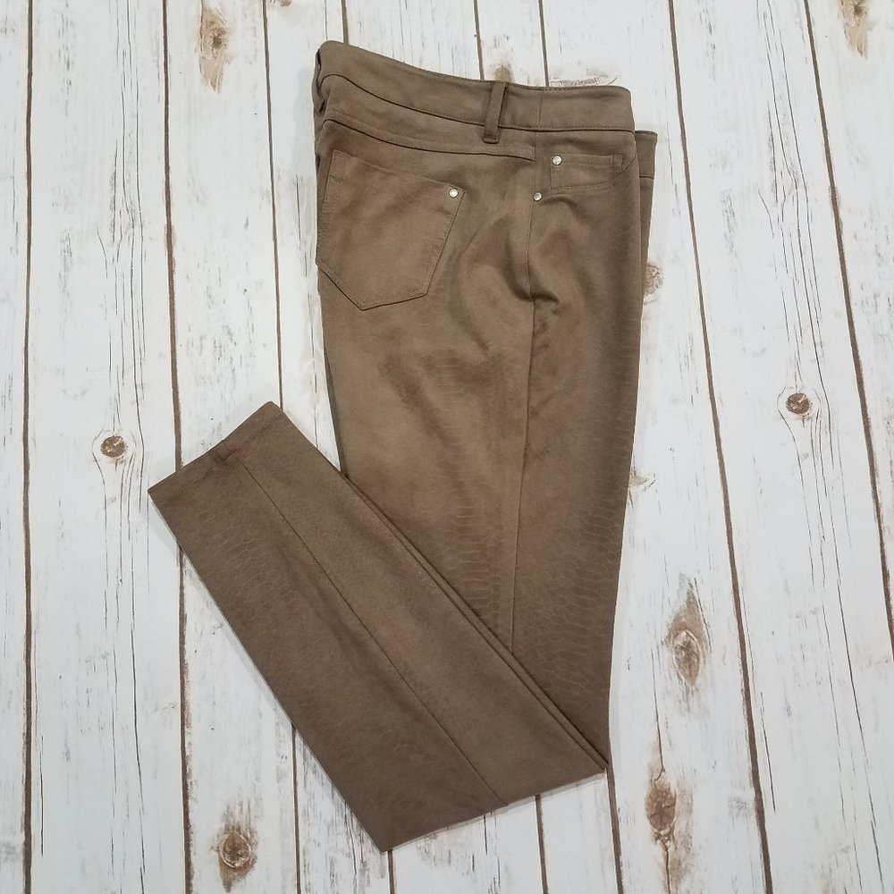 Fall Neutral Tan Skinny Pants Faux Suede Jeggings with Tonal Texture Women's 4 - Picture 4 of 17
